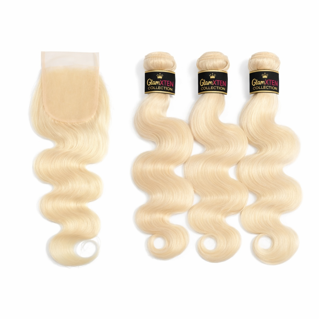 #613 Blonde Body Wave HD Lace Bundle Closure Deals - Glam Xten Collection