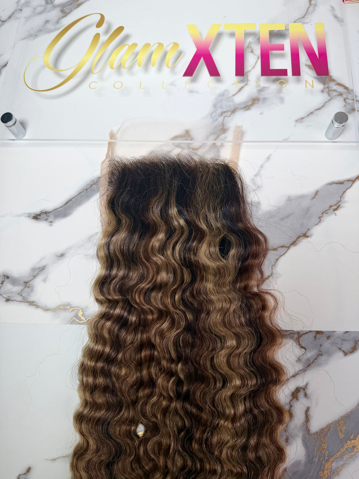Hd Lace Closure - Honey Cashmere Raw Burmese Curly - Glam Xten Collection