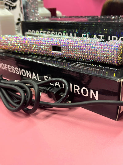 GLAM Crystal Diamond Holographic Rhinestone Flat Iron - Glam Xten Collection