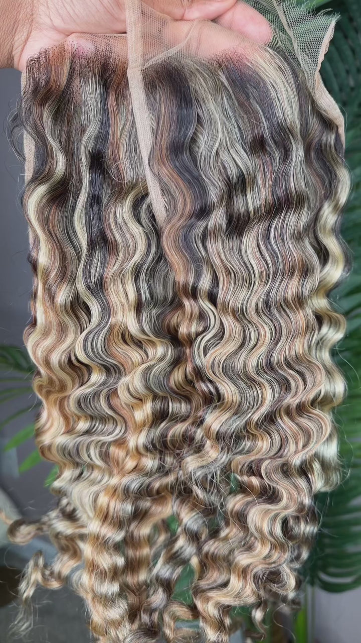 Honey Cashmere Raw Burmese Curly HD Lace Closure In Stock